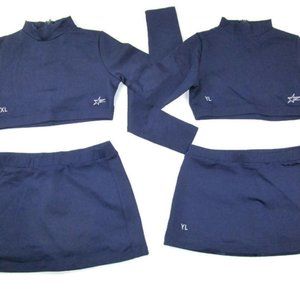 2 Cheerleader Uniforms Yth XL & L Blue Crop Skirt